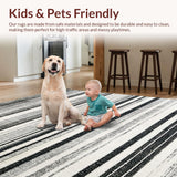 Ultra Soft Area Rug, Non Slip, Stain Resistant, Washable Area Rugs for Living Room, Bedroom, Bold Contrast Striped Rug, Non Slip Absorbent, Modern Layered Design(Black)