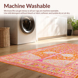 Ultra Soft Area Rug, Non Slip, Stain Resistant, Washable Area Rugs for Living Room, Bedroom, Sophisticated Retro Floral Composition(Orange)