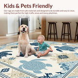 Ultra Soft Area Rug, Non Slip, Stain Resistant, Washable Area Rugs for Living Room, Bedroom, Elegant Neutral Sea Life Motif(White)