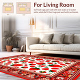 Ultra Soft Area Rug, Non Slip, Stain Resistant, Washable Area Rugs for Living Room, Bedroom, Joyful Springtime Fruit and Bee Fusion(Red)