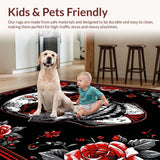 Ultra Soft Area Rug, Non Slip, Stain Resistant, Washable Area Rugs for Living Room, Bedroom, Dramatic Skull and Blossom Fusion(Black)