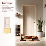 Ultra Soft Area Rug, Non Slip, Stain Resistant, Washable Area Rugs for Living Room, Bedroom, Vibrant Modern Patchwork Aesthetic(Beige)