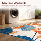 Ultra Soft Area Rug, Non Slip, Stain Resistant, Washable Area Rugs for Living Room, Bedroom, Elegant Colorful Leaf Pattern(Orange)