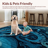 Ultra Soft Area Rug, Non Slip, Stain Resistant, Washable Area Rugs for Living Room, Bedroom, Pirate Inspired Tentacle Area Rug With Oceanic Kraken Design Elements(Blue)