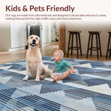 Ultra Soft Area Rug, Non Slip, Stain Resistant, Washable Area Rugs for Living Room, Bedroom, Contemporary Blue Grey Geometric Design(Blue)