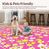Ultra Soft Area Rug, Non Slip, Stain Resistant, Washable Area Rugs for Living Room, Bedroom, Whimsical Geometric Flower Motif(Pink)