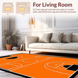 Ultra Soft Area Rug, Non Slip, Stain Resistant, Washable Area Rugs for Living Room, Bedroom, Vibrant Circular Basketball Motif(Orange)