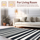 Ultra Soft Area Rug, Non Slip, Stain Resistant, Washable Area Rugs for Living Room, Bedroom, Stylish Striped Area Rug for Chic Outdoor Spaces and Front Porches(Black)