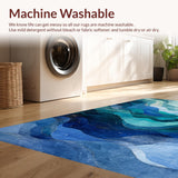 Ultra Soft Area Rug, Non Slip, Stain Resistant, Washable Area Rugs for Living Room, Bedroom, Nautical Wave Flow Rug with Abstract Ocean Patterns and Shell Embellishments(Blue)
