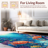 Ultra Soft Area Rug, Non Slip, Stain Resistant, Washable Area Rugs for Living Room, Bedroom, Marine Life Wonder Rug Featuring Aquatic Turtles Navigating Colorful Reefs(Blue)