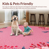 Ultra Soft Area Rug, Non Slip, Stain Resistant, Washable Area Rugs for Living Room, Bedroom, Romantic Pink Floral Bathroom Non-Skid Rug(Pink)