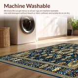 Ultra Soft Area Rug, Non Slip, Stain Resistant, Washable Area Rugs for Living Room, Bedroom, Faux Wool Floral Non Slip Beige Brown(Blue)