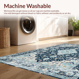 Ultra Soft Area Rug, Non Slip, Stain Resistant, Washable Area Rugs for Living Room, Bedroom, Elegant Transitional Damask Aesthetic(Blue)