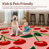 Ultra Soft Area Rug, Non Slip, Stain Resistant, Washable Area Rugs for Living Room, Bedroom, Charming Red and Green Theme(Red)