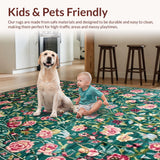 Ultra Soft Area Rug, Non Slip, Stain Resistant, Washable Area Rugs for Living Room, Bedroom, Cozy Green Blossom Motif(Blue)