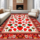 Ultra Soft Area Rug, Non Slip, Stain Resistant, Washable Area Rugs for Living Room, Bedroom, Joyful Springtime Fruit and Bee Fusion(Red)