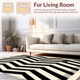 Ultra Soft Area Rug, Non Slip, Stain Resistant, Washable Area Rugs for Living Room, Bedroom, Reversible Patio Area with Modern Chevron Stripes and Contrast Borders(Black)