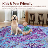 Ultra Soft Area Rug, Non Slip, Stain Resistant, Washable Area Rugs for Living Room, Bedroom, Vibrant Boho Geometric Fusion(Blue)