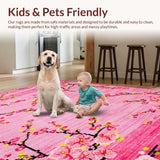 Ultra Soft Area Rug, Non Slip, Stain Resistant, Washable Area Rugs for Living Room, Bedroom, Lush Pastel Blossom Patterns(Pink)