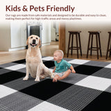 Ultra Soft Area Rug, Non Slip, Stain Resistant, Washable Area Rugs for Living Room, Bedroom, Stylish Neutral Plaid Theme(Black)