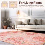 Ultra Soft Area Rug, Non Slip, Stain Resistant, Washable Area Rugs for Living Room, Bedroom, Eclectic Boho Chic Floral Style(Pink)