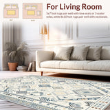 Ultra Soft Area Rug, Non Slip, Stain Resistant, Washable Area Rugs for Living Room, Bedroom, Vibrant Tribal Diamond Composition(White)