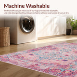 Ultra Soft Area Rug, Non Slip, Stain Resistant, Washable Area Rugs for Living Room, Bedroom, Distressed Pastel Geometric Motif(Pink)