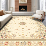 Ultra Soft Area Rug, Non Slip, Stain Resistant, Washable Area Rugs for Living Room, Bedroom, Elegant Farmhouse Style with Circular Medallion and Linear Accents(Beige)
