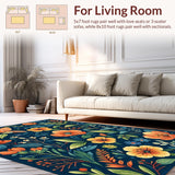 Ultra Soft Area Rug, Non Slip, Stain Resistant, Washable Area Rugs for Living Room, Bedroom, Rustic Insect Garden Design(Blue)