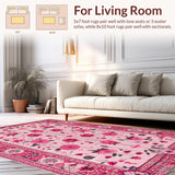 Ultra Soft Area Rug, Non Slip, Stain Resistant, Washable Area Rugs for Living Room, Bedroom, Pastel Botanical Kids Room Non-Slip Carpet(Pink)