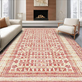 Ultra Soft Area Rug, Non Slip, Stain Resistant, Washable Area Rugs for Living Room, Bedroom, Rustic Red Trellis Area with Boho Charm(Red)