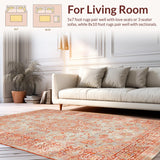 Ultra Soft Area Rug, Non Slip, Stain Resistant, Washable Area Rugs for Living Room, Bedroom, Elegant Rustic Floral Motif(Orange)
