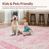 Ultra Soft Area Rug, Non Slip, Stain Resistant, Washable Area Rugs for Living Room, Bedroom, Chic Bow Ribbon Rug with Elegant Curved Borders and Heart Accents(Pink)