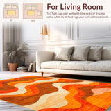 Ultra Soft Area Rug, Non Slip, Stain Resistant, Washable Area Rugs for Living Room, Bedroom, Eclectic Psychedelic Artful Vibe(Orange)