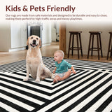 Ultra Soft Area Rug, Non Slip, Stain Resistant, Washable Area Rugs for Living Room, Bedroom, Modern Stripe Carpet(Black)