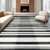Ultra Soft Area Rug, Non Slip, Stain Resistant, Washable Area Rugs for Living Room, Bedroom, Classic Striped Harmony Rug Featuring Graphic Bands and Crisp Edge Detailing(Black)