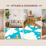 Ultra Soft Area Rug, Non Slip, Stain Resistant, Washable Area Rugs for Living Room, Bedroom, Delightful Animal Friends in Flight(Blue)