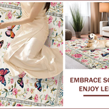 Ultra Soft Area Rug, Non Slip, Stain Resistant, Washable Area Rugs for Living Room, Bedroom, Elegant Vintage Nature Motif(White)