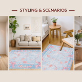 Ultra Soft Area Rug, Non Slip, Stain Resistant, Washable Area Rugs for Living Room, Bedroom, Scalloped Ribbon Edge Rug With Oversized Bow Motif And Preppy Curved Shapes(Blue)