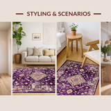 Ultra Soft Area Rug, Non Slip, Stain Resistant, Washable Area Rugs for Living Room, Bedroom, Stylish Symmetrical Floral Design(Purple)