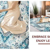 Ultra Soft Area Rug, Non Slip, Stain Resistant, Washable Area Rugs for Living Room, Bedroom, Sophisticated Ivory Abstract Design(Blue)
