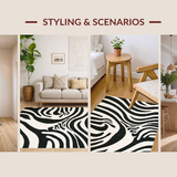 Ultra Soft Area Rug, Non Slip, Stain Resistant, Washable Area Rugs for Living Room, Bedroom, Artistic Monochrome Wildlife Pattern Rug With Minimalist Stripe Aesthetic(Black)
