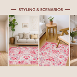 Ultra Soft Area Rug, Non Slip, Stain Resistant, Washable Area Rugs for Living Room, Bedroom, Elegant Vintage Petal Pattern(Pink)