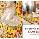 Ultra Soft Area Rug, Non Slip, Stain Resistant, Washable Area Rugs for Living Room, Bedroom, Stylish Retro Floral Aesthetic(Yellow)