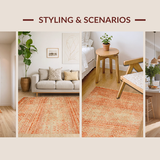 Ultra Soft Area Rug, Non Slip, Stain Resistant, Washable Area Rugs for Living Room, Bedroom, Vibrant Antique Inspired Geometry(Orange)