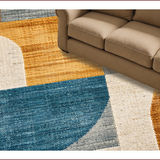Ultra Soft Area Rug, Non Slip, Stain Resistant, Washable Area Rugs for Living Room, Bedroom, Abstract Checkered Brown Blue Living Room Rug(Gold)