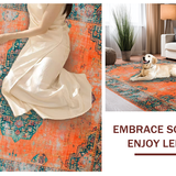 Ultra Soft Area Rug, Non Slip, Stain Resistant, Washable Area Rugs for Living Room, Bedroom, Transitional Round Ogee Design Elements(Orange)