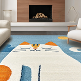 Ultra Soft Area Rug, Non Slip, Stain Resistant, Washable Area Rugs for Living Room, Bedroom, Cutesy Feline Character Design(Blue)