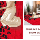 Ultra Soft Area Rug, Non Slip, Stain Resistant, Washable Area Rugs for Living Room, Bedroom, Vibrant Rustic Rose Motif(Red)