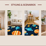 Ultra Soft Area Rug, Non Slip, Stain Resistant, Washable Area Rugs for Living Room, Bedroom, Plush Outer Space Area Rug with Planets Design(Blue)